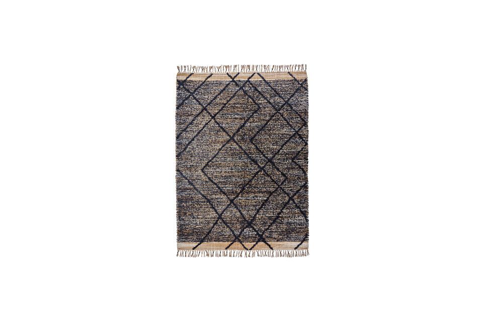 Alfombra de fibra natural beige y negra 200x140 cm Moro House Doctor