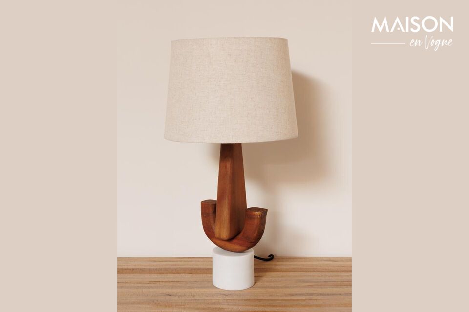 Descubra la elegancia atemporal y la robustez de nuestra lámpara de mesa de madera de mango