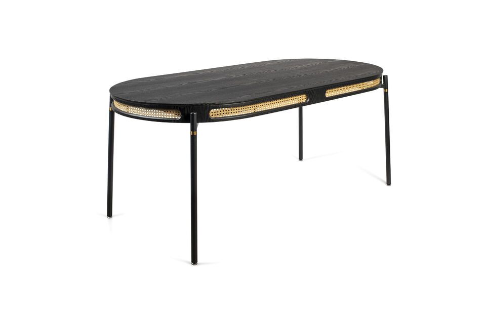 Mesa de comedor de 6 plazas de madera negra y ratán Webbing Bold Monkey