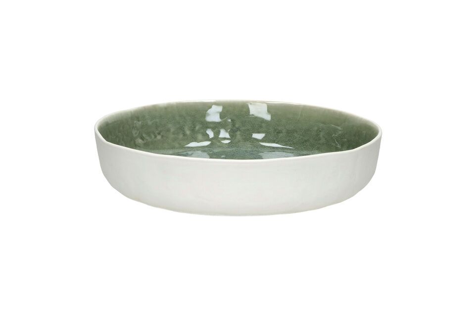 Plato hondo grande Spiro de porcelana blanca y verde pálido Pomax