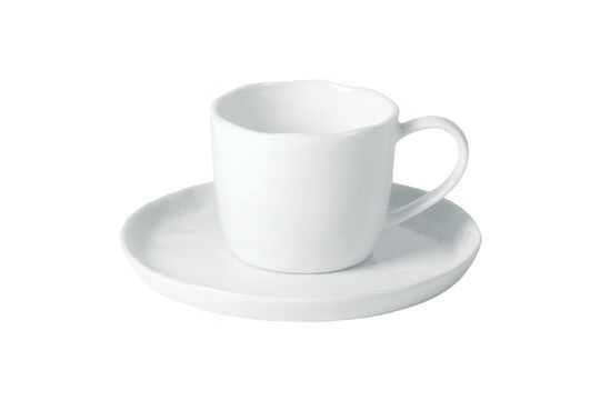 Porcelino Taza de té y plato blancos