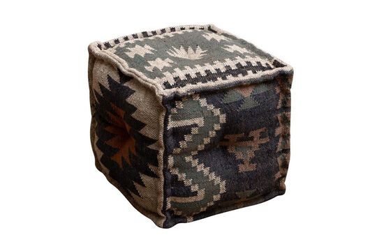 Puff de lana gris kilim Clipped