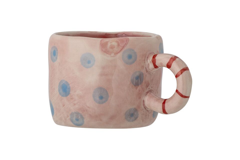 Taza de gres rosa con lunares azules Nini Bloomingville