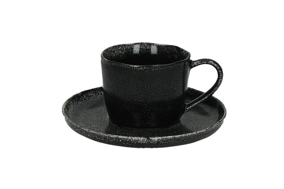 Taza y platillo de gres negro Porcelino D16 Pomax