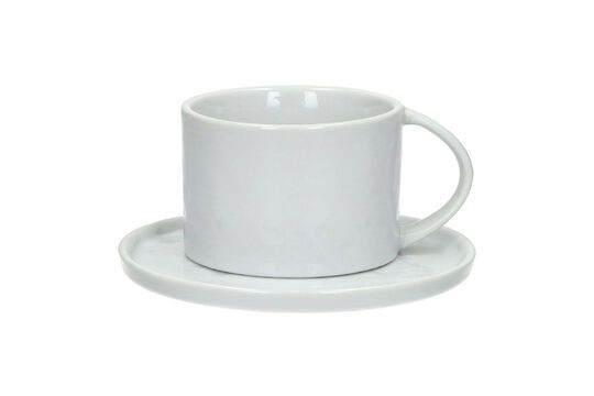 Taza y plato grandes de porcelana blanca Porcelino White Clipped