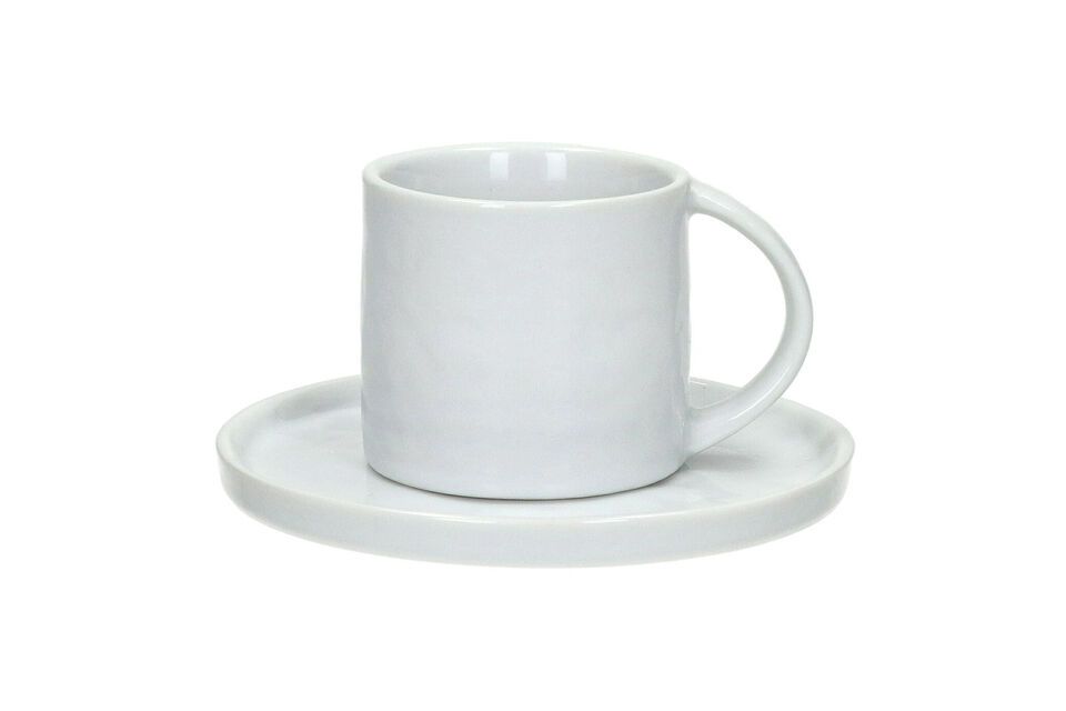 Taza y plato pequeños de porcelana blanca Porcelino White Pomax