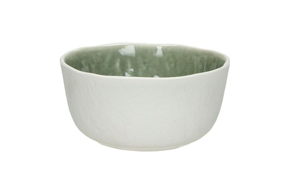 Tazón para cereales de porcelana blanca y verde pálido Spiro Pomax